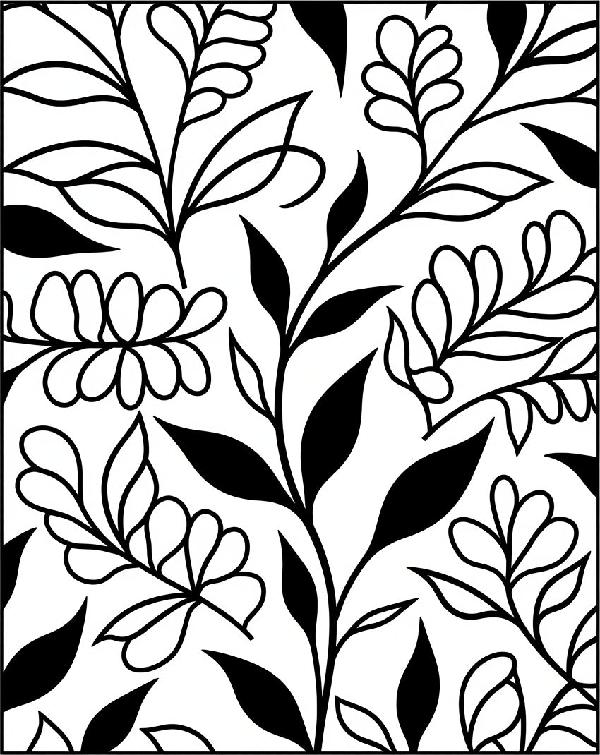 Black and White Leafy Vine Abstract Rug