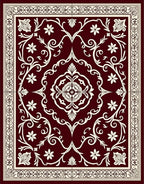 Deep Red Cream Floral Medallion Rug