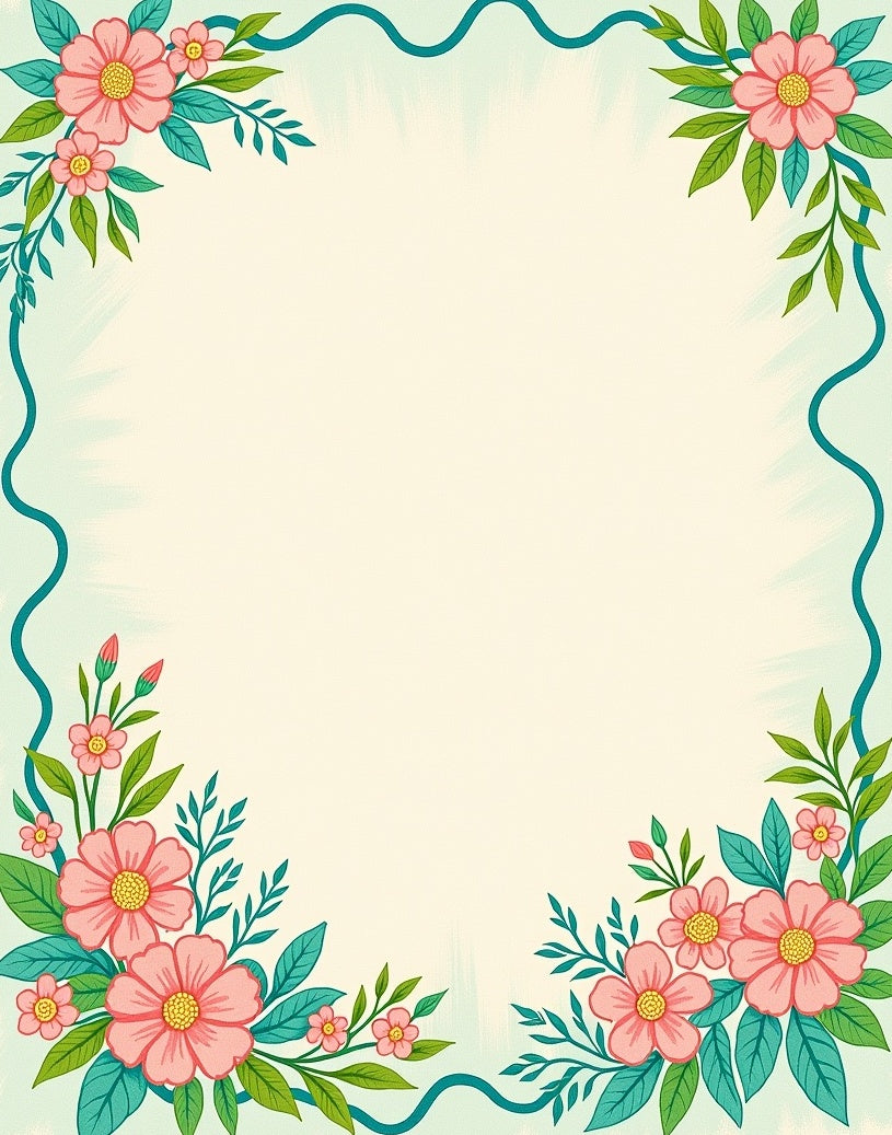 Blush Pink Floral Garland Aquamarine Border Rug