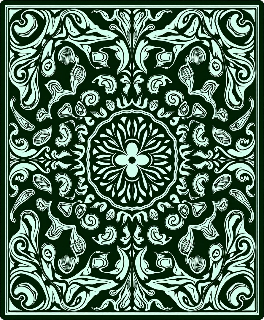 Emerald Green Floral Swirl Art Nouveau Rug