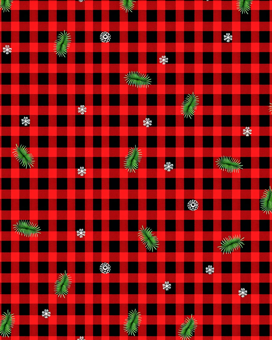 Red Black Buffalo Plaid Evergreen Snowflakes Rug