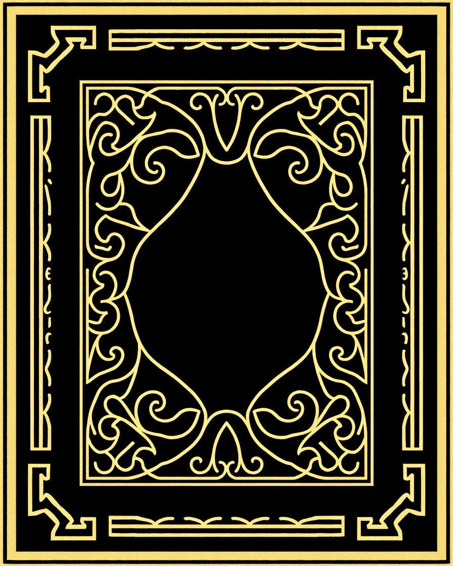 Elegant Gold Floral Scrollwork Frame Rug
