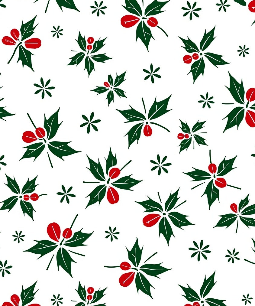 Festive Green Red Holly Leaf Cluster Rug