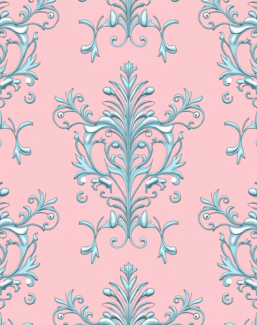 Ornate Aqua Floral Rococo Rug