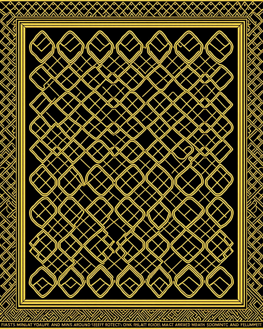 Golden Yellow Interlocking Geometric Frame Rug