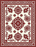 Deep Red Floral Medallion Border Rug