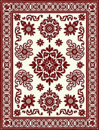 Deep Red Floral Medallion Border Rug
