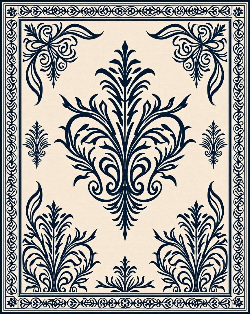 Cream Sapphire Floral Border Accent Rug