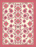 Pink Floral Medallion Cream Border Rug