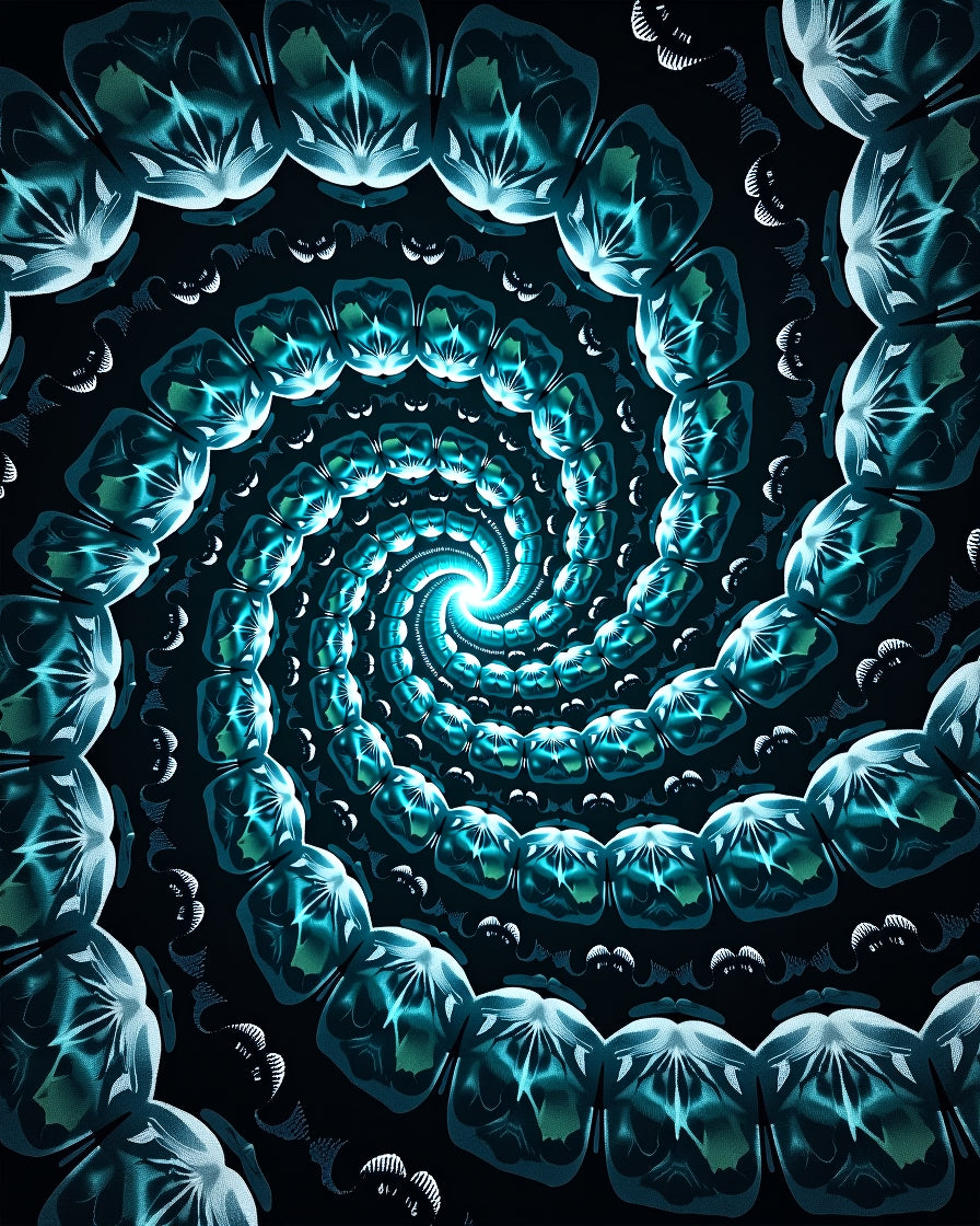 Aqua Spiral Fractal Bloom Rug