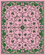 Pink Floral Scrollwork Art Deco Rug