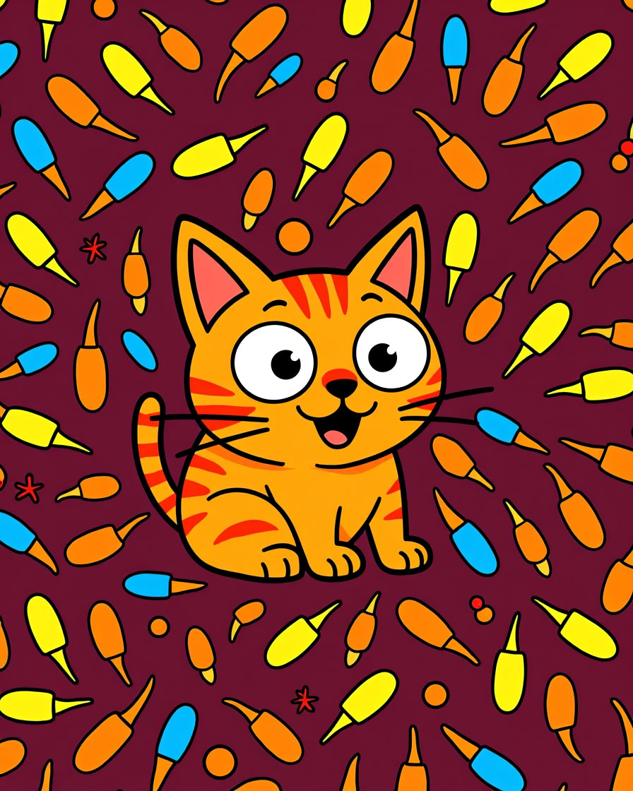 Cute Orange Cat Surrounded by Colorful Shapes Rug