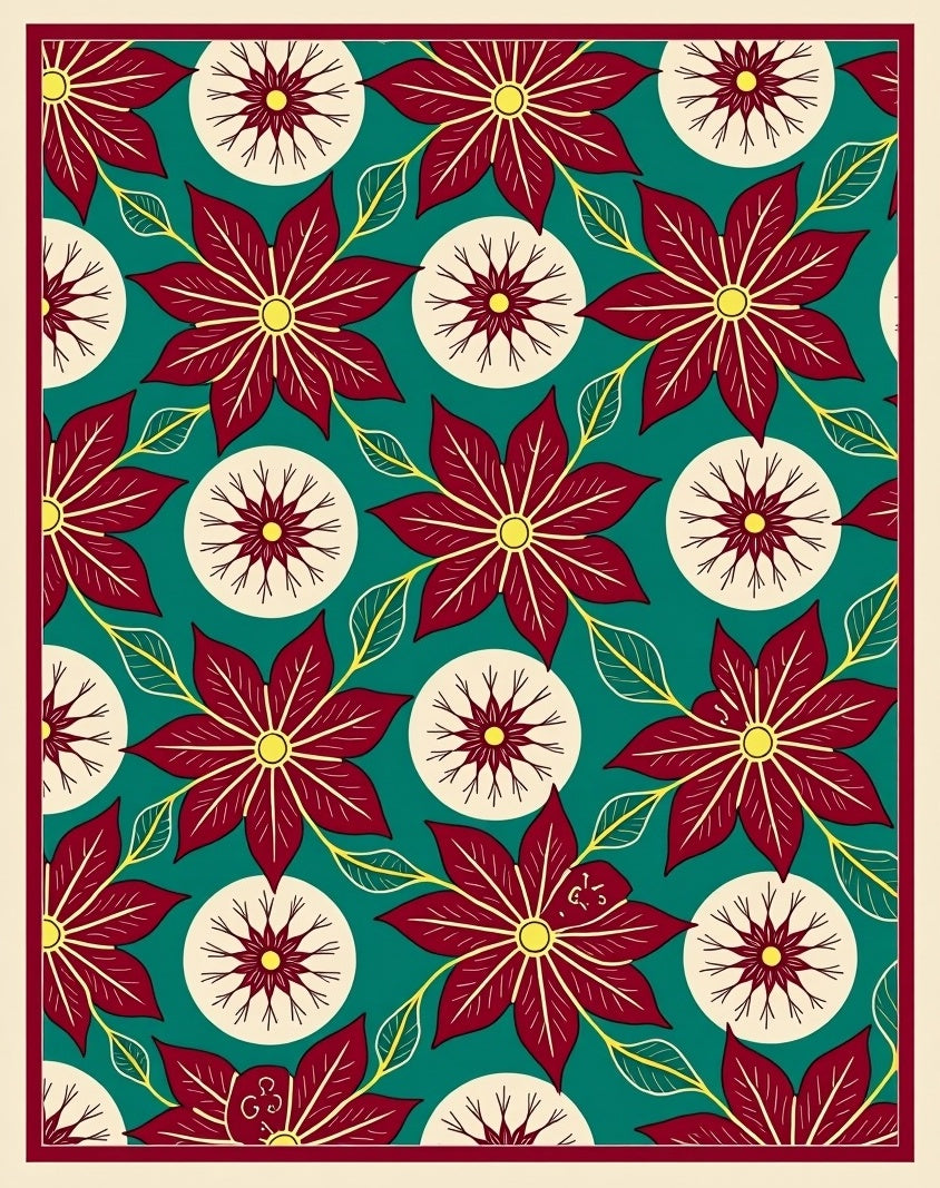 Crimson Poinsettia Teal Floral Medallion Rug