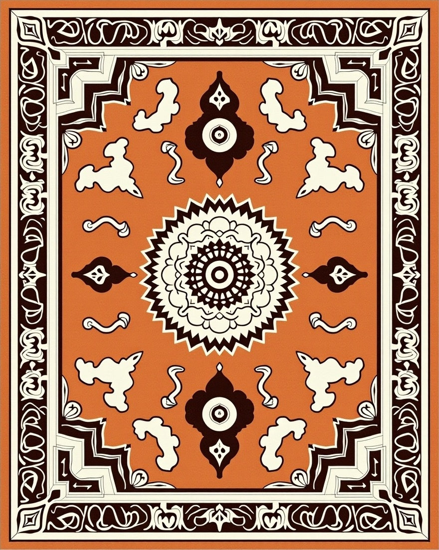 Terracotta Medallion Bordered Rug