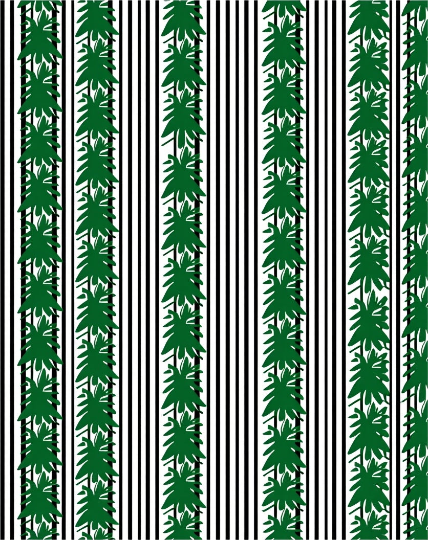 Green Leaf Vines Black White Stripes Rug