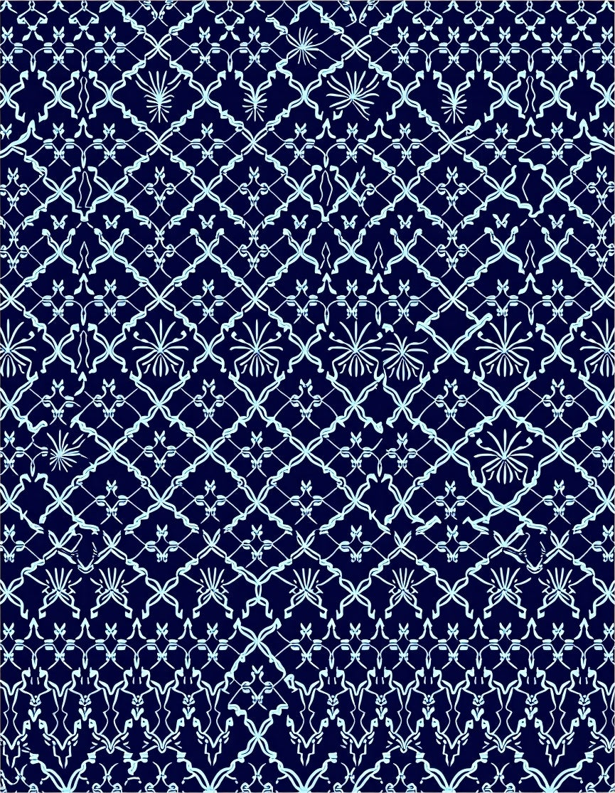 Navy Light Blue Intricate Lattice Rug