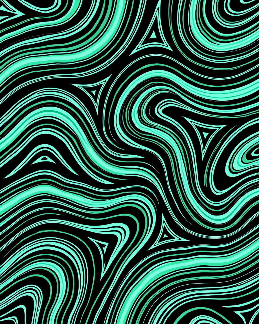 Black Aqua Swirling Triangles Rug