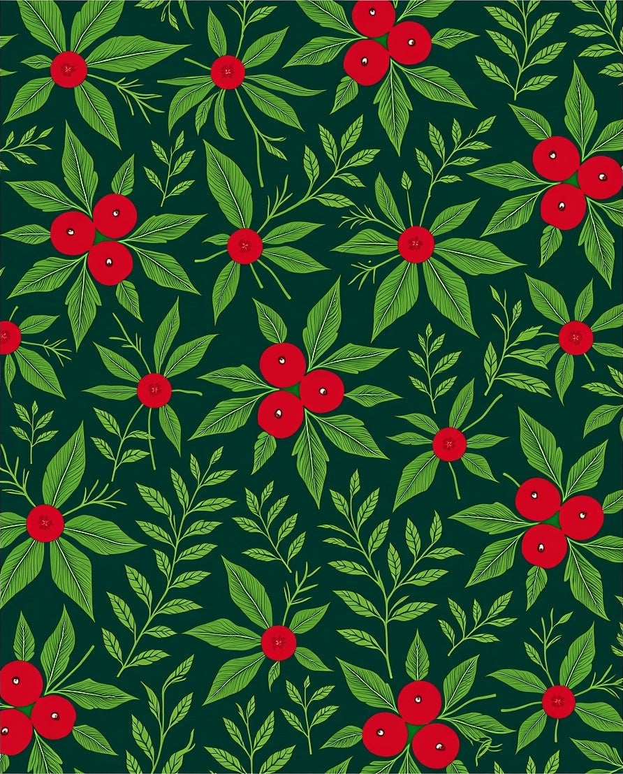Festive Green Red Berry Foliage Rug