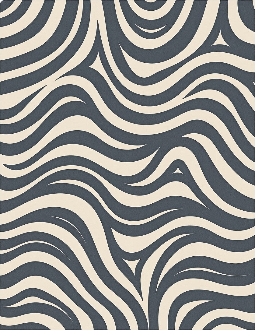 Abstract Navy Cream Flow Rug