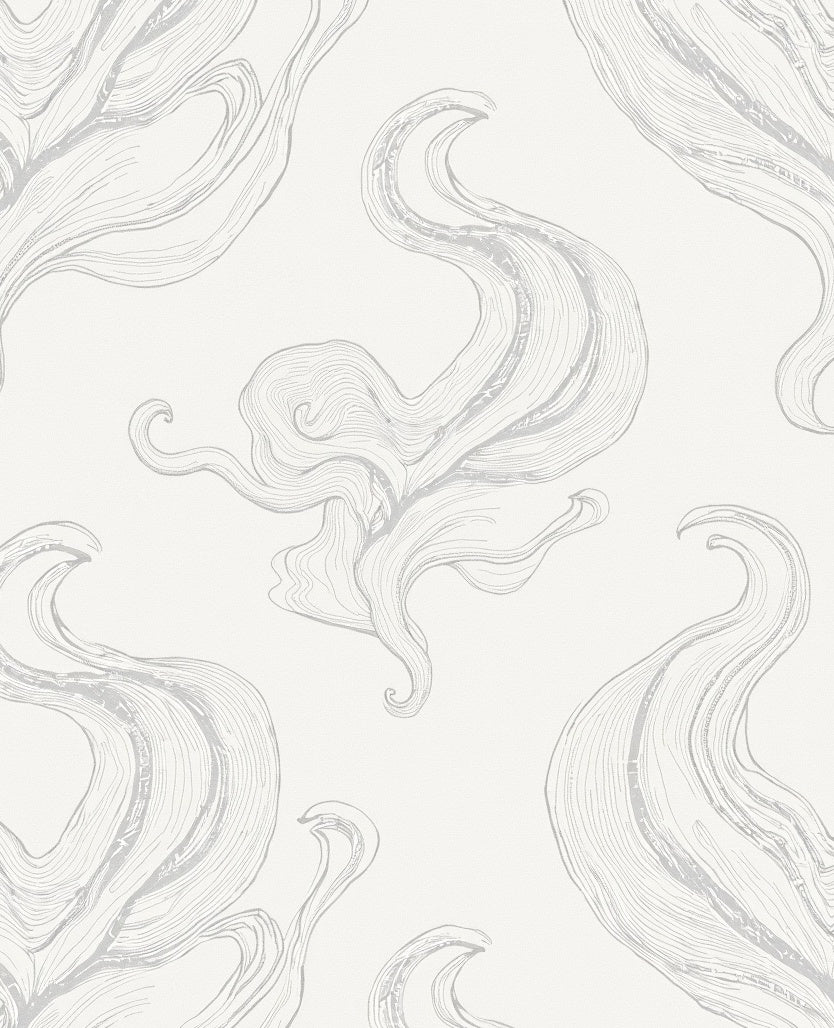 Abstract White Grey Swirls Rug