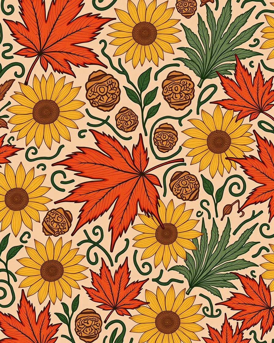 Autumn Harvest Maple Leaf Sunflower Rug