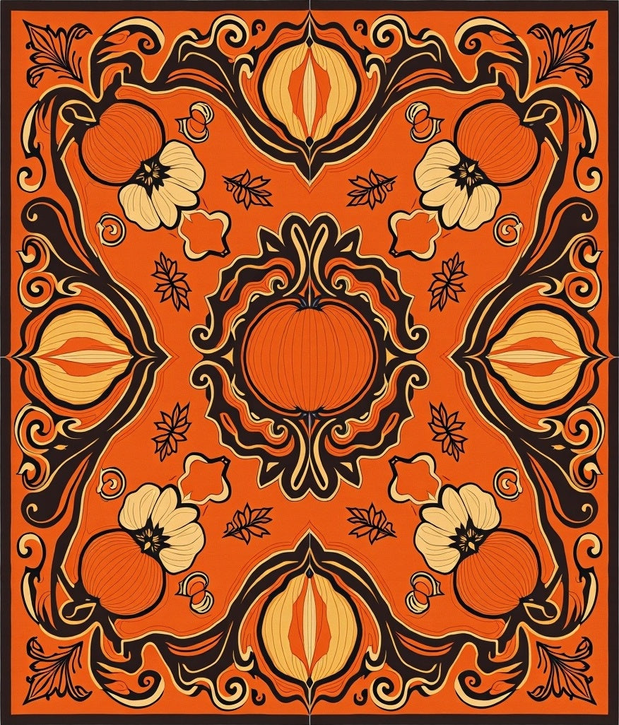 Vibrant Orange Pumpkin Floral Mandala Rug