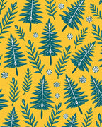 Teal Pine Tree Floral Yellow Background Rug