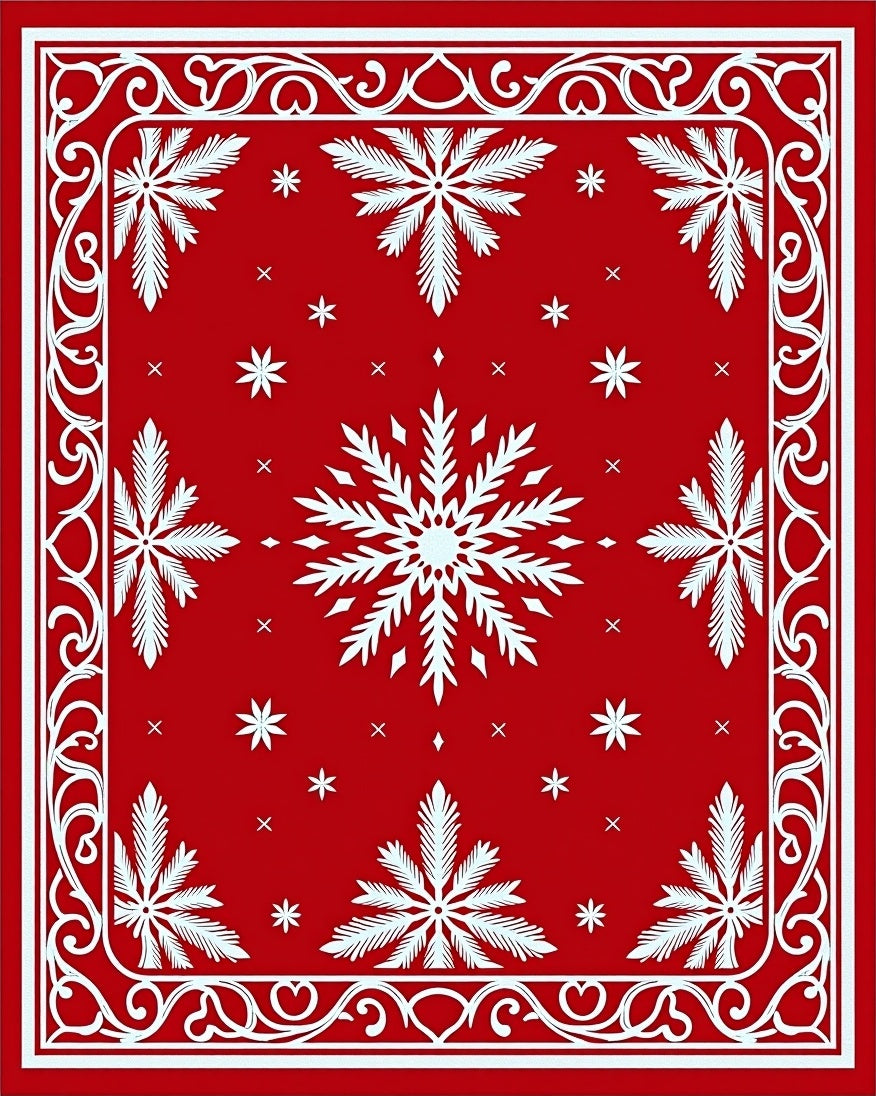 Classic Red Snowflake Scroll Rug