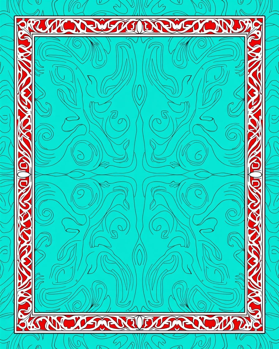 Turquoise Red Floral Border Intricate Rug