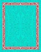 Turquoise Red Floral Border Intricate Rug