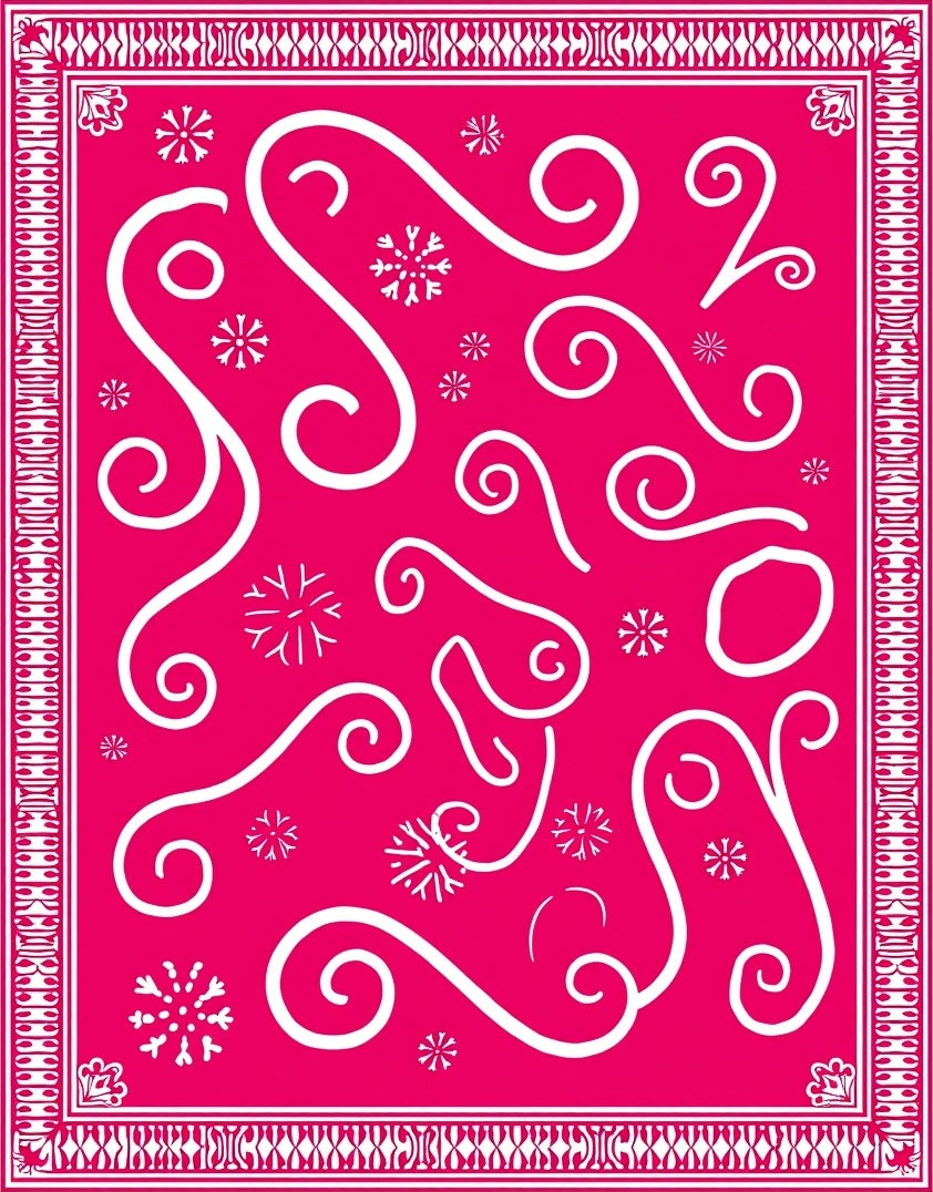 Hot Pink Swirl Snowflakes Border Rug