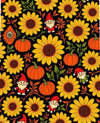 Whimsical Gnomes Sunflowers Pumpkins Autumn Rug