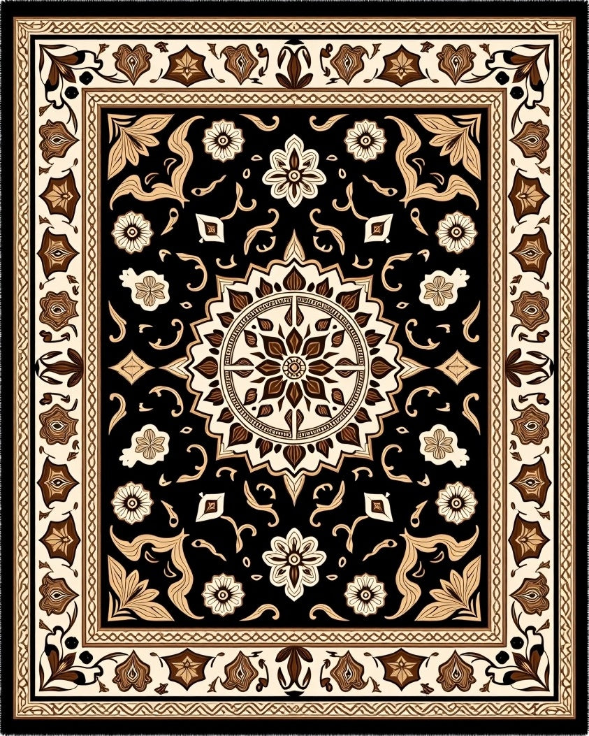 Black Ivory Blossom Medallion Rug