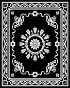 Black White Floral Medallion Frame Rug