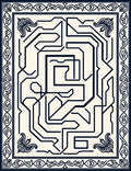 Creamy Navy Abstract Circuitry Maze Rug