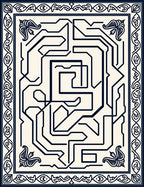 Creamy Navy Abstract Circuitry Maze Rug