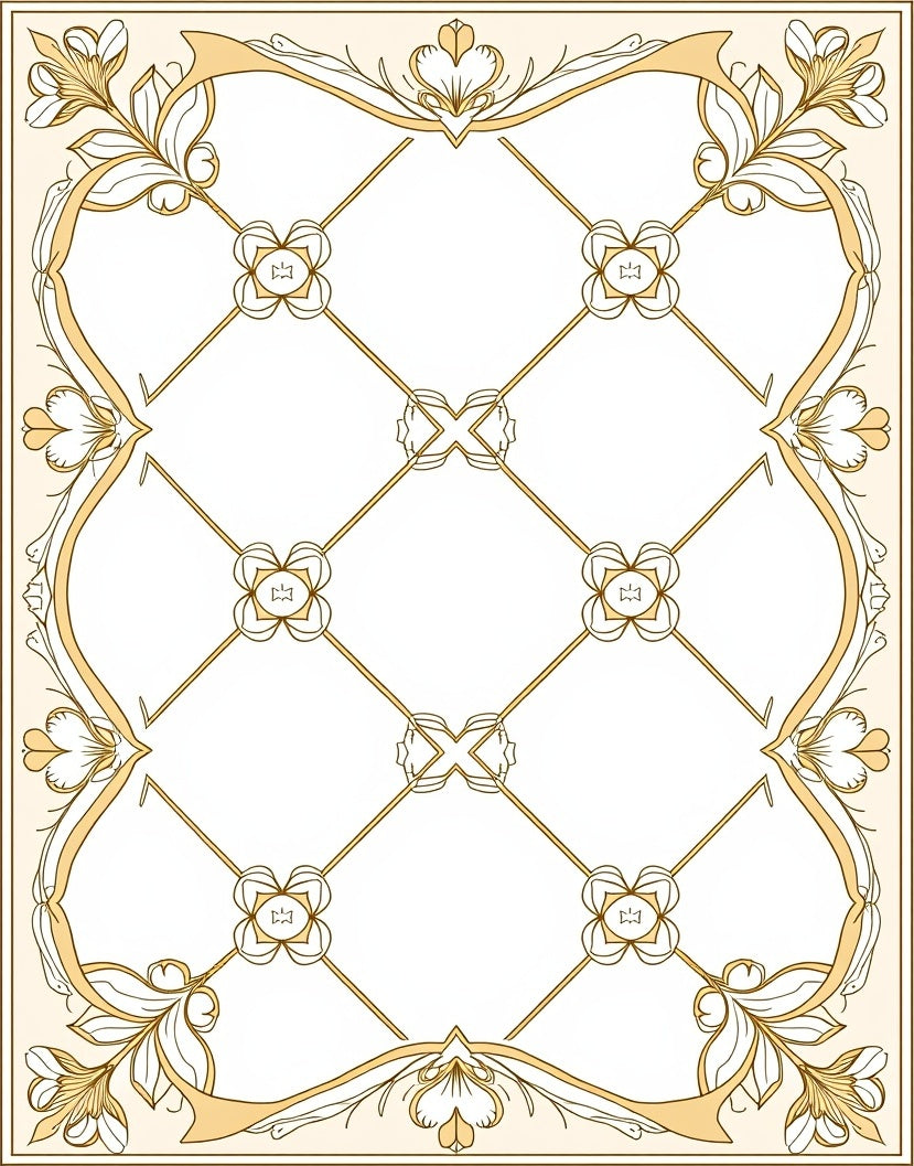 Golden Art Nouveau Floral Diamond Rug