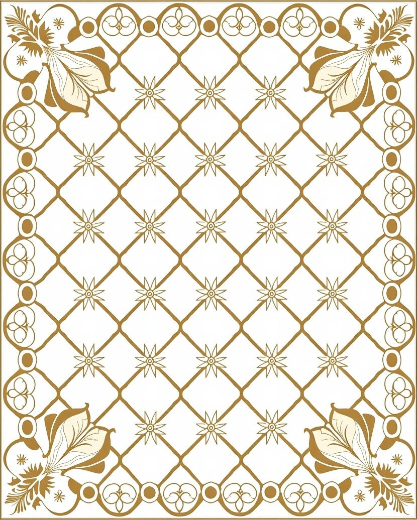 Golden Floral Lattice Square Rug