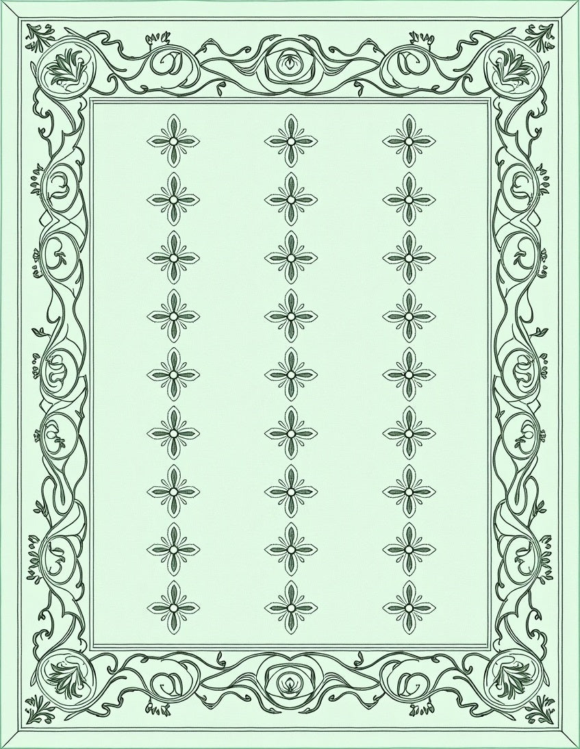Pale Green Floral Bordered Rug