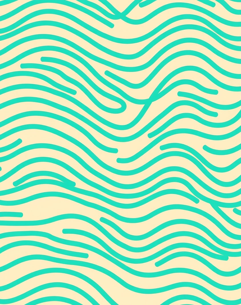 Teal Wavy Lines on Cream Background Rug