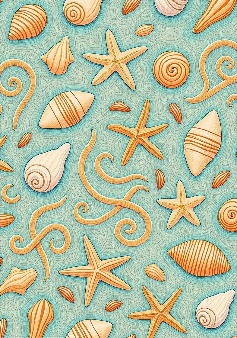 Coastal Starfish Seashell Swirl Collection Rug