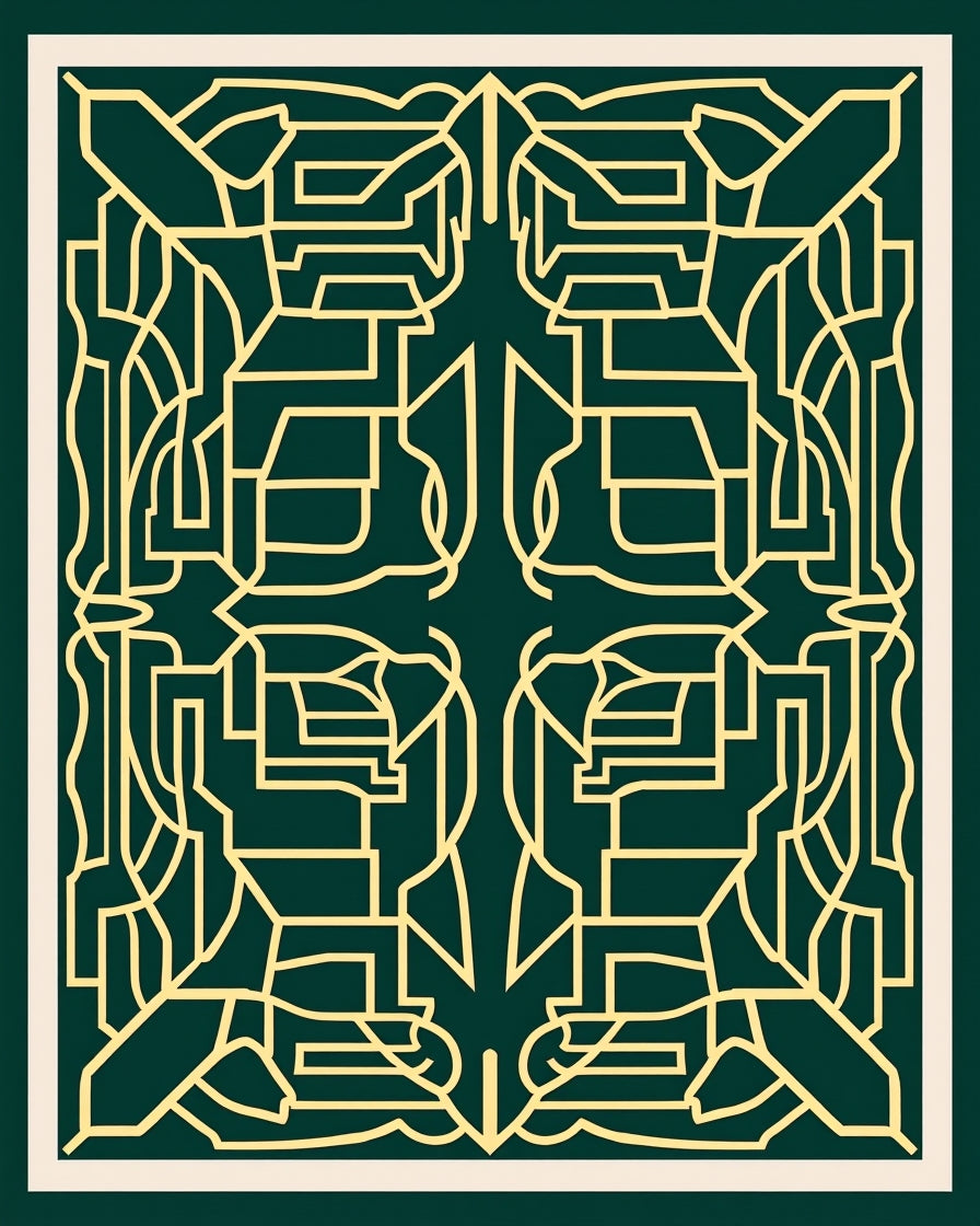 Deep Forest Ochre Labyrinth Art Deco Rug