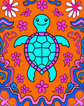 Groovy Teal Turtle Flower Power Rug