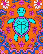 Groovy Teal Turtle Flower Power Rug