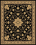 Black Golden Floral Medallion Border Rug