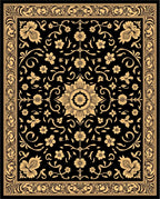 Black Golden Floral Medallion Border Rug