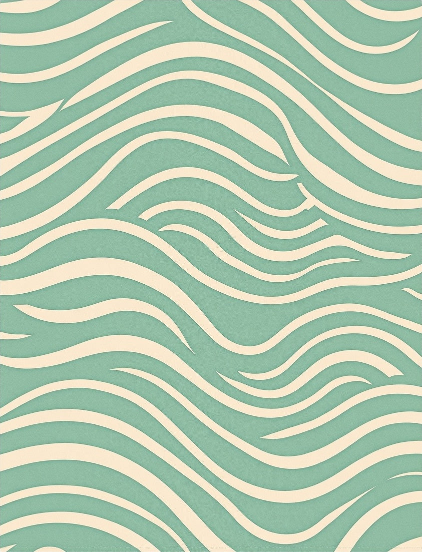 Teal Cream Organic Wavy Lines Rug