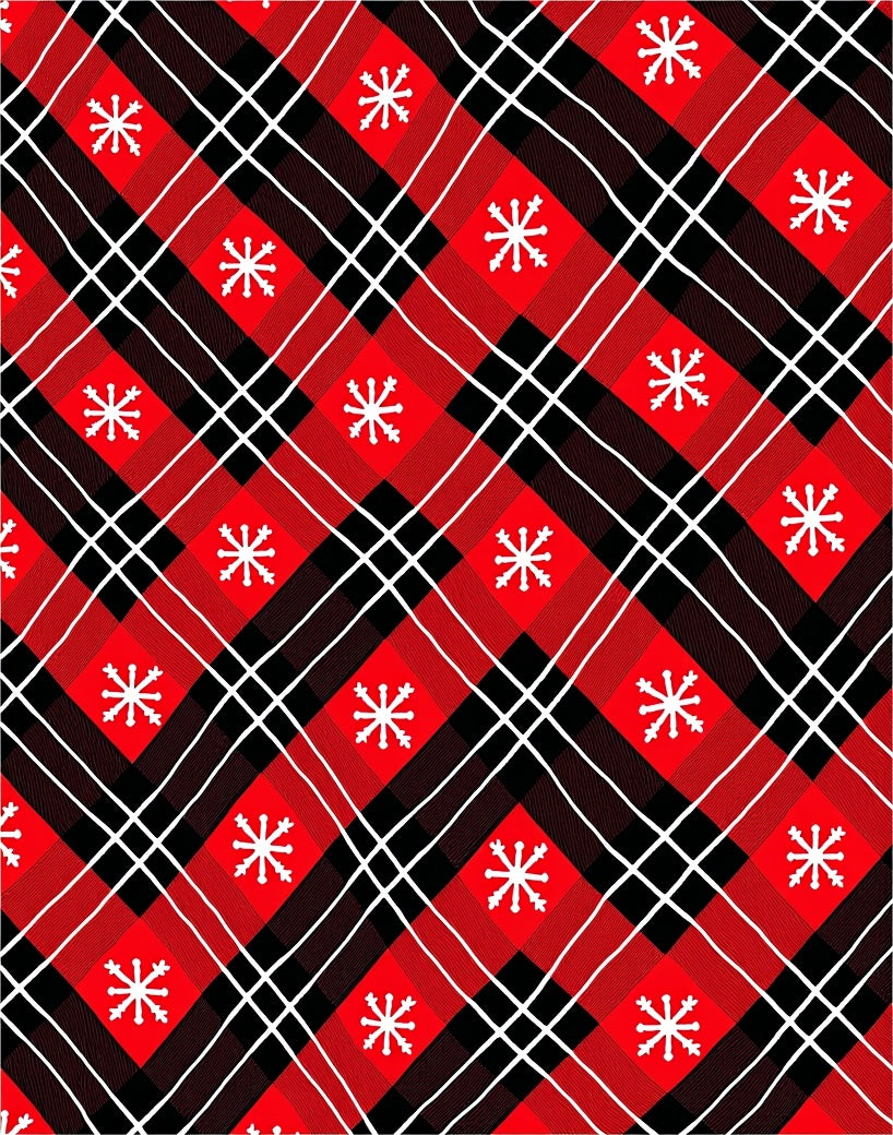 Red Black White Plaid Snowflake Rug
