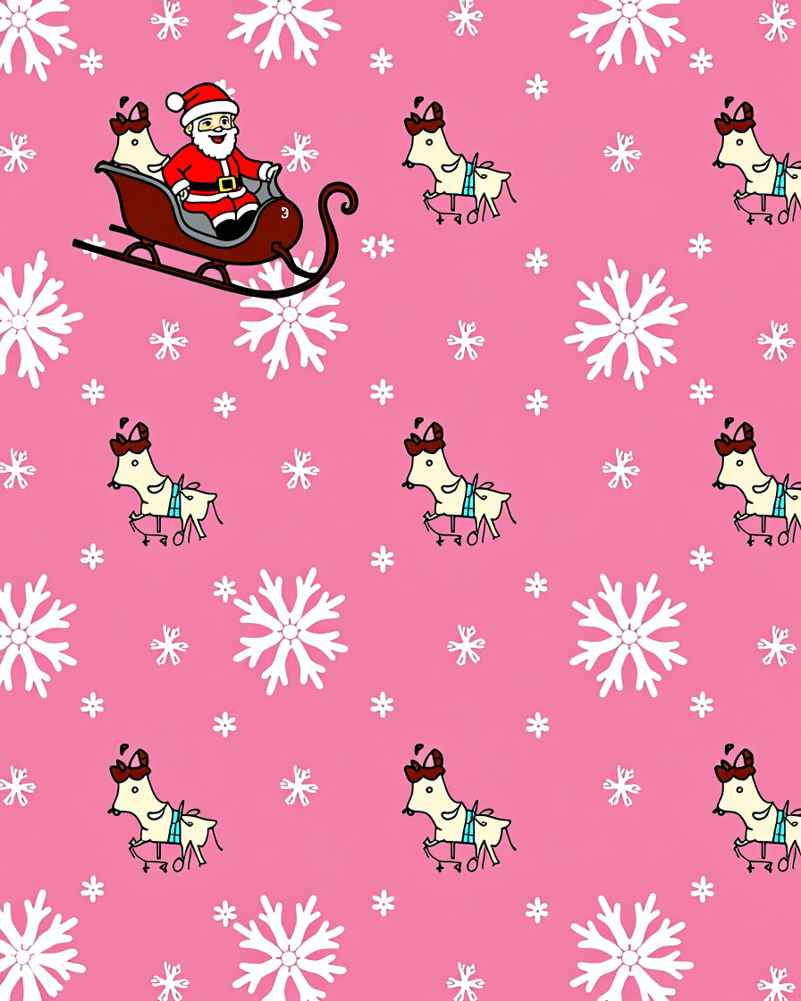 Pink Santa Sleigh Snowflake Reindeer Rug