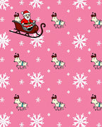 Pink Santa Sleigh Snowflake Reindeer Rug